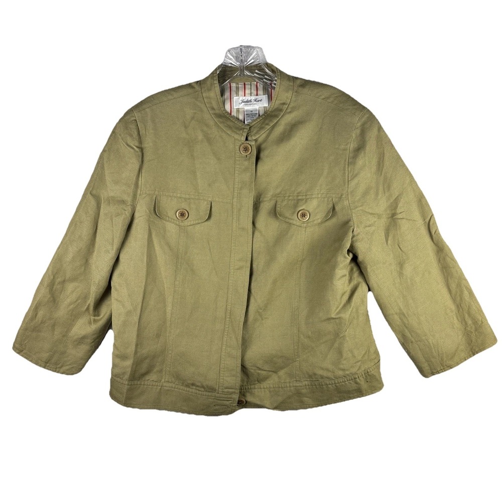 Judith Hart Linen Blend Women's‎ Tailored Khaki Green Tan Blazer Size 10